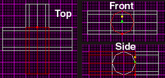 Top, side, and front views of a polygon.